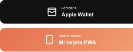 Botones de Nativo Rewards: Agregar a Apple Wallet y Abrir e instalar Mi tarjeta PWA.